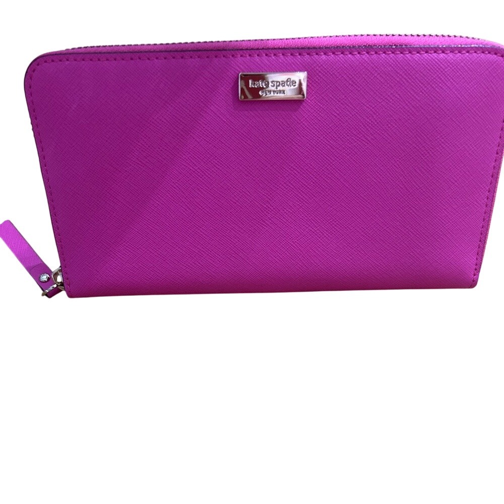 Kate Spade New York Pink Saffiano Leather Zip Around Continental Wallet WLRU3411